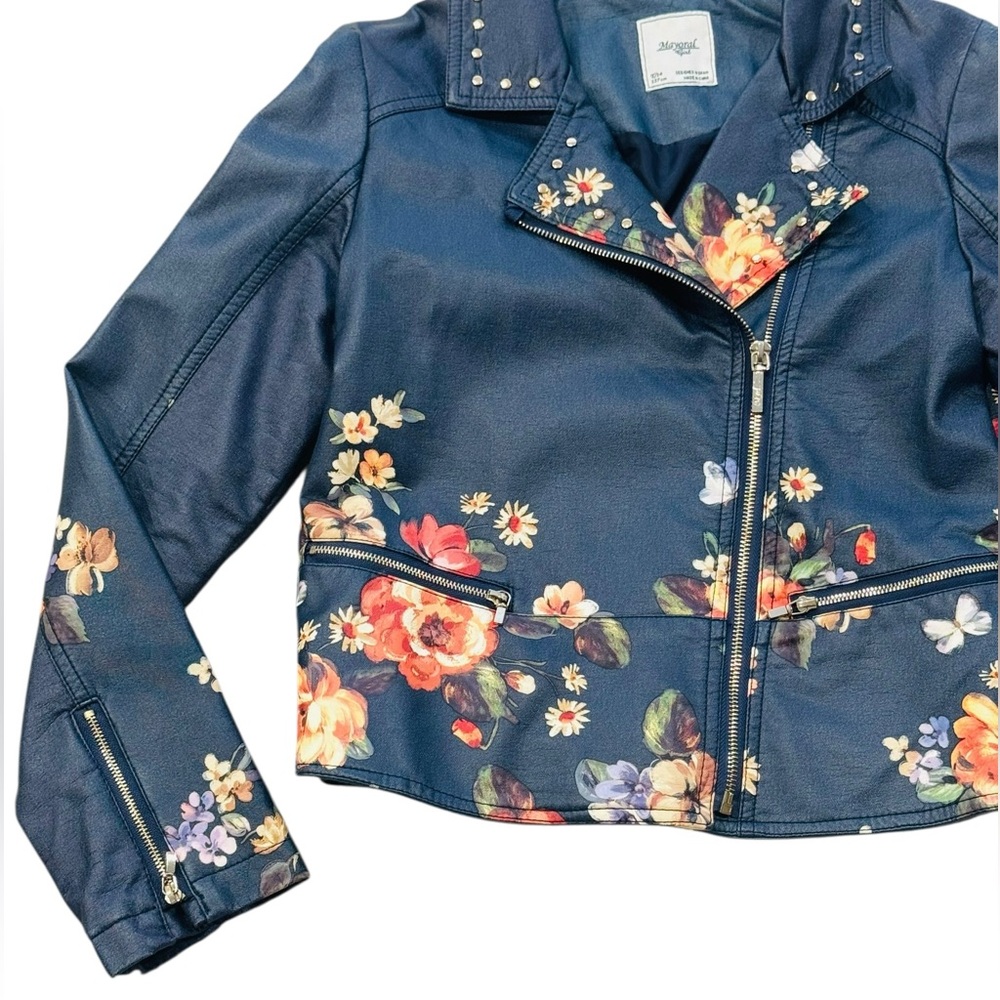 MAYORAL***Floral Navy Pleather Jacket***Size 14 EUC - Picture 2 of 4